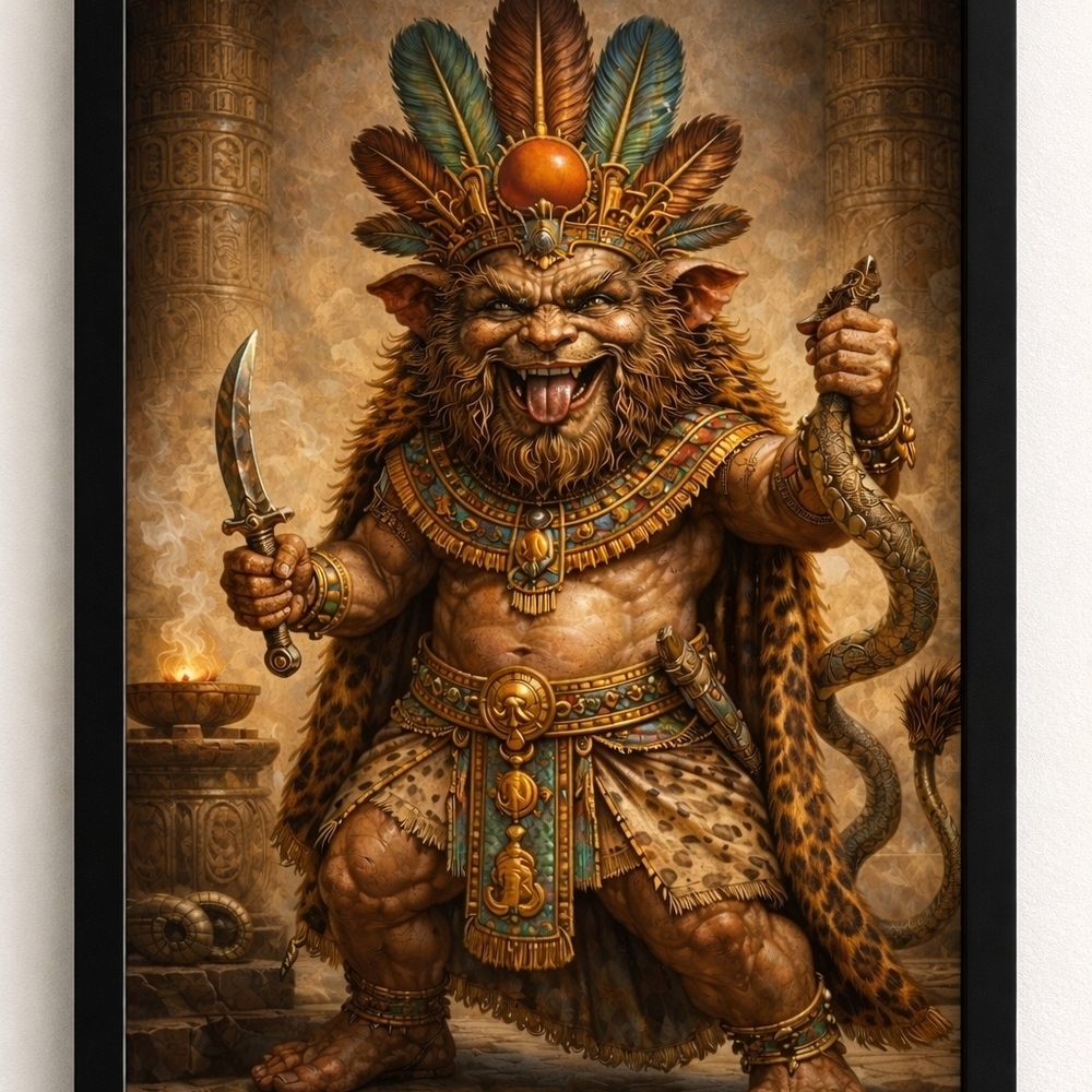 Egyptian God Bes Art Print In A Frame 8x10